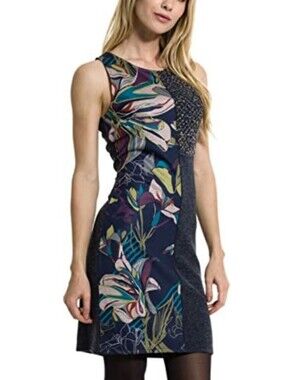 smash! Women's Blue Multicolor Floral Knit Shift Dress Sleeveless Size M